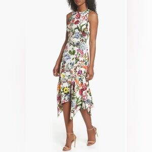 Maggy London Botanical Print Charmeuse Midi Dress